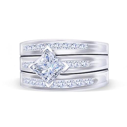 Bague De Fiançailles Princesse Et Diamants Ronds Bande De Véritable Diamants De 2.75 Carats