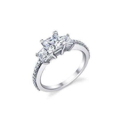 Bague De Fiançailles Princesse Et Réel Diamants Ronds 2 Ct En Or Blanc 14 Carats