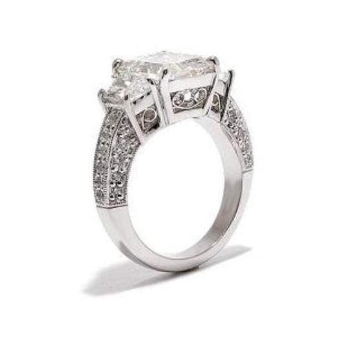 Bague De Fiançailles Princesse Véritable Diamants 3 Pierres Femme Or Blanc 4.30 Carats