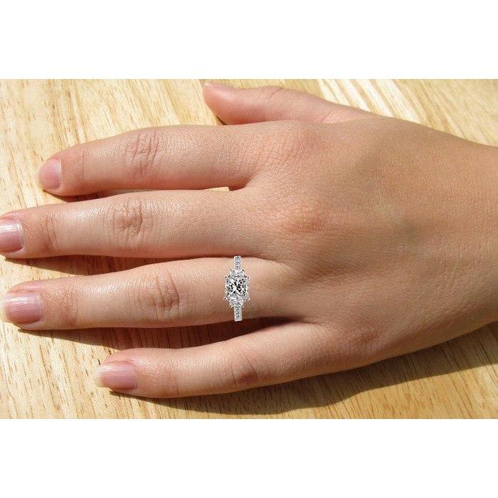 Bague De Fiançailles Princesse Véritable Diamants 3 Pierres Femme Or Blanc 4.30 Carats