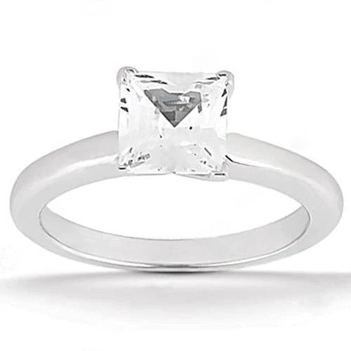 Bague De Fiançailles Réel Diamant 1 Ct Taille Srincesse solitaire En Or Blanc