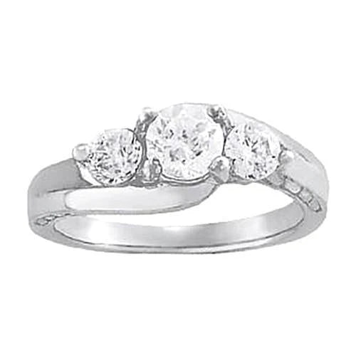 Bague De Fiançailles Réel Diamant 2 Carats Or Blanc 14 Carats Trois Pierres