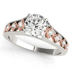 Bague De Fiançailles Réel Diamant 3.25 Carats Sertie D'un Nouvel Or Bicolore 14K