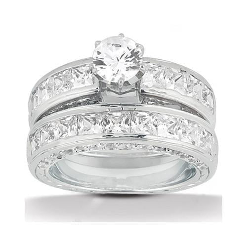 Bague De Fiançailles Réel Diamant 4.76 Carats Princesse Et Coupe Ronde WG 14K