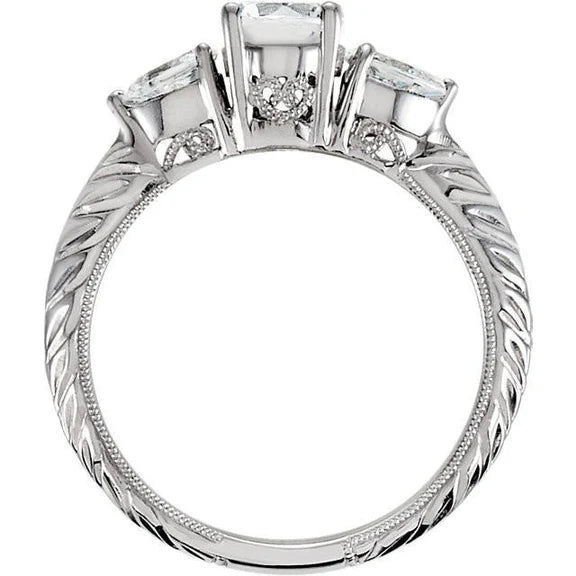 Bague De Fiançailles Réel Diamant A Trois Pierres De 2.01 Carats. Bijoux En Or Blanc 14K
