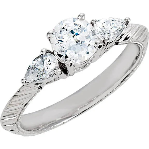 Bague De Fiançailles Réel Diamant A Trois Pierres De 2.01 Carats. Bijoux En Or Blanc 14K