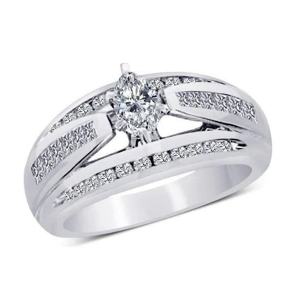 Bague De Fiançailles Réel Diamant Bijoux Etincelants 2 Carats Or Blanc 14K