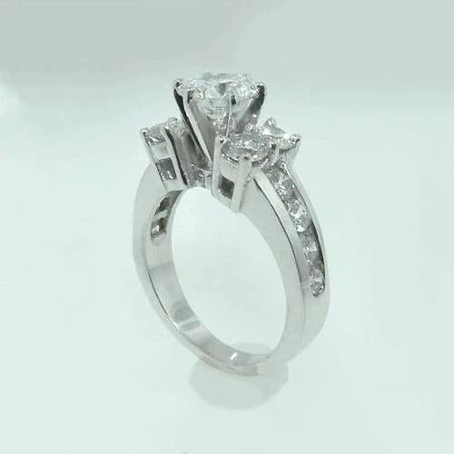 Bague De Fiançailles Réel Diamant Coupe Ronde 3.25 Carats En Or Blanc