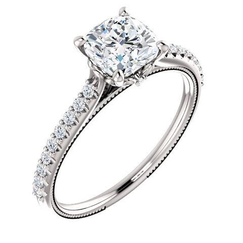 Bague De Fiançailles Réel Diamant Coussin 1.30 Ct Avec Accents