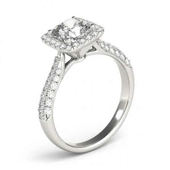 Bague De Fiançailles Réel Diamant Coussin Etincelant 2 Carats En Or Massif 14 Carats