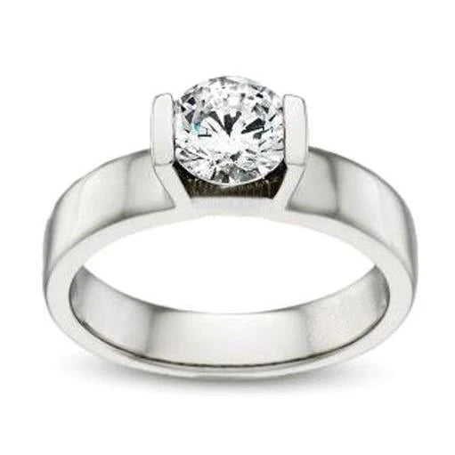 Bague De Fiançailles Réel Diamant De Forme Ronde 1 Carat Or Blanc 14K
