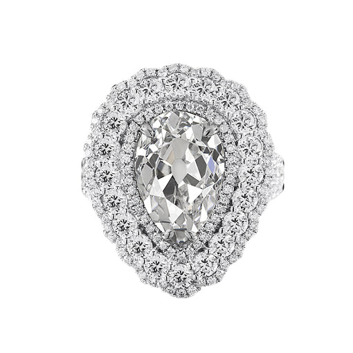 Bague De Fiançailles Réel Diamant Double Halo Poire Ancien Mineur 5 Carats Serti Griffes