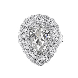 Bague De Fiançailles Réel Diamant Double Halo Poire Ancien Mineur 5 Carats Serti Griffes