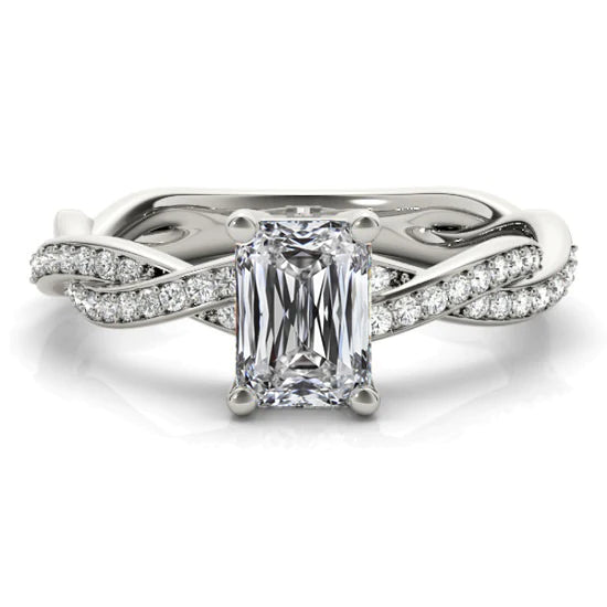 Bague De Fiançailles Réel Diamant Emeraude Broche Torsadée Tige 4 Carats