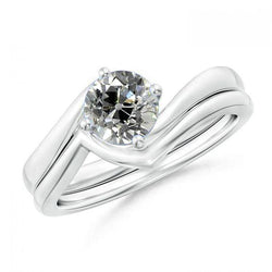 Bague De Fiançailles Réel Diamant En Or Solitaire Sertie De Bagues Rondes Taille Ancienne Mine 1.50 Carats
