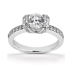 Bague De Fiançailles Réel Diamant Femme Or Blanc 18 Carats 1.41 Ct. Nouveau