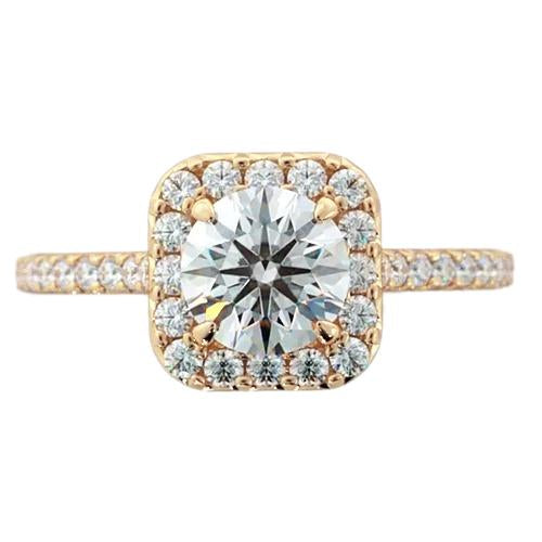 Bague De Fiançailles Réel Diamant Halo 2.25 Carats Or Jaune Femme Bijoux