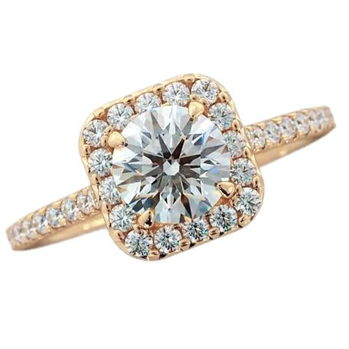 Bague De Fiançailles Réel Diamant Halo 2.25 Carats Or Jaune Femme Bijoux