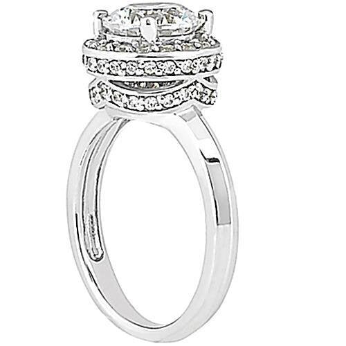 Bague De Fiançailles Réel Diamant Halo En Or Blanc 2.61 Ct.