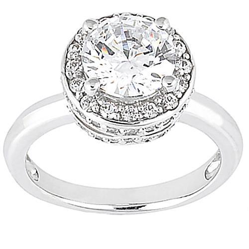 Bague De Fiançailles Réel Diamant Halo En Or Blanc 2.61 Ct.