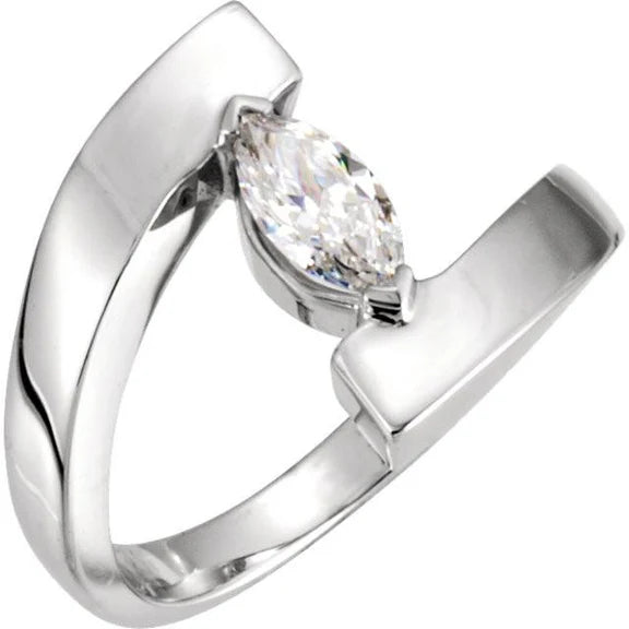 Bague De Fiançailles Réel Diamant Marquise 1 Carat Or Blanc 14K