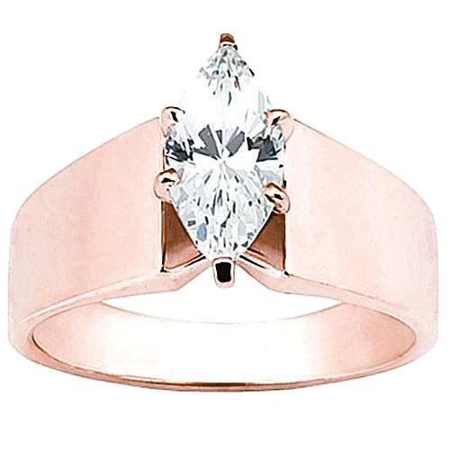 Bague De Fiançailles Réel Diamant Marquise En Or Rose 2 Carats