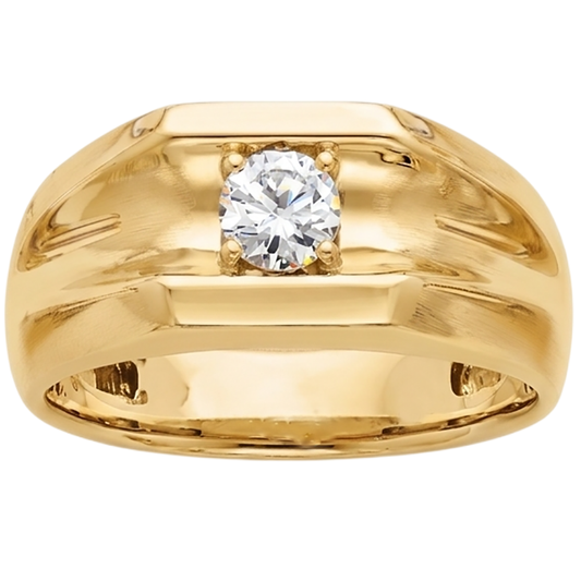Bague De Fiançailles Réel Diamant Naturels Extraits des Mines ( et non cultivés en laboratoire ) Solitaire Pour Hommes 0.50 Carats Or Jaune 14K