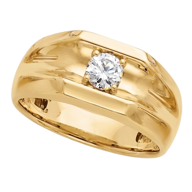 Bague De Fiançailles Réel Diamant Naturels Extraits des Mines ( et non cultivés en laboratoire ) Solitaire Pour Hommes 0.50 Carats Or Jaune 14K