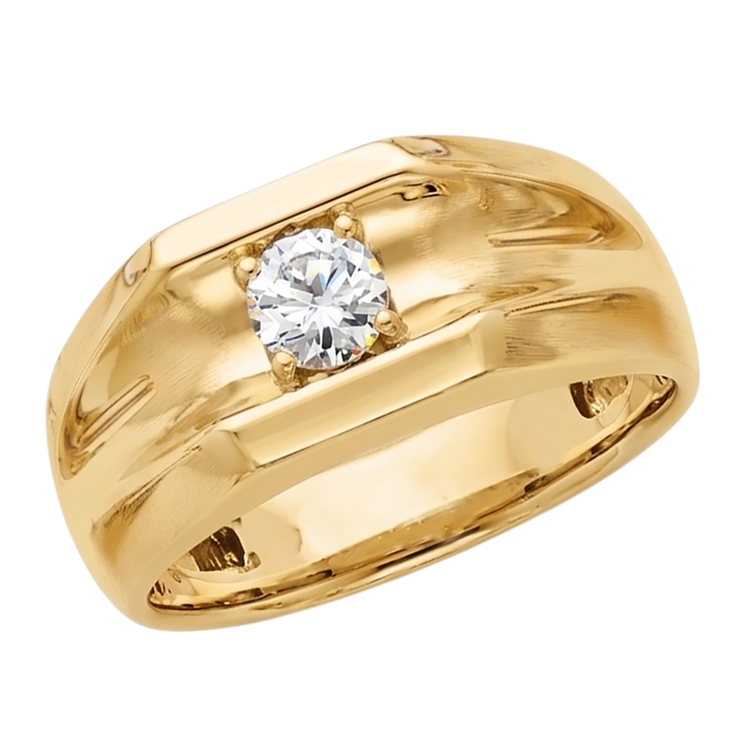 Bague De Fiançailles Réel Diamant Naturels Extraits des Mines ( et non cultivés en laboratoire ) Solitaire Pour Hommes 0.50 Carats Or Jaune 14K