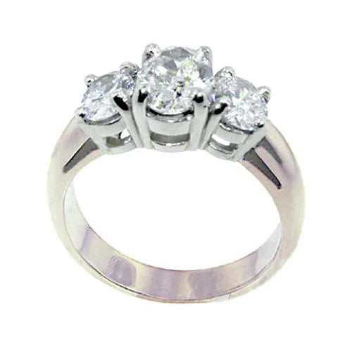 Bague De Fiançailles Réel Diamant Ovale 3 Pierres 3.01 Cts. Or Blanc 14K