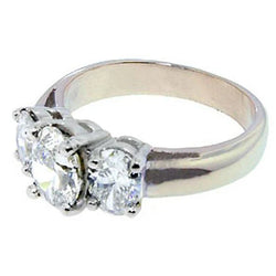 Bague De Fiançailles Réel Diamant Ovale 3 Pierres 3.01 Cts. Or Blanc 14K