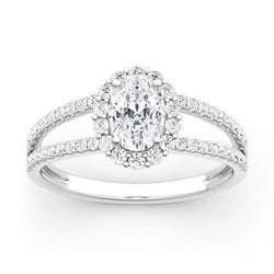 Bague De Fiançailles Réel Diamant Ovale 3.10 Carats Tige Fendue Or Blanc 14K