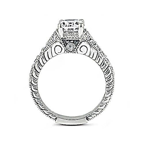 Bague De Fiançailles Réel Diamant Ovale De Style Vintage 1.51 Ct. Or Blanc 14K