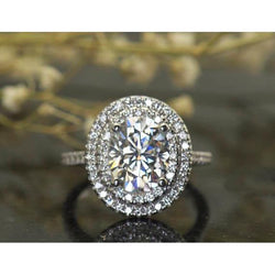 Bague De Fiançailles Réel Diamant Ovale Double Halo 2.25 Carats