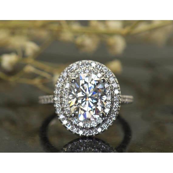 Bague De Fiançailles Réel Diamant Ovale Double Halo 2.25 Carats