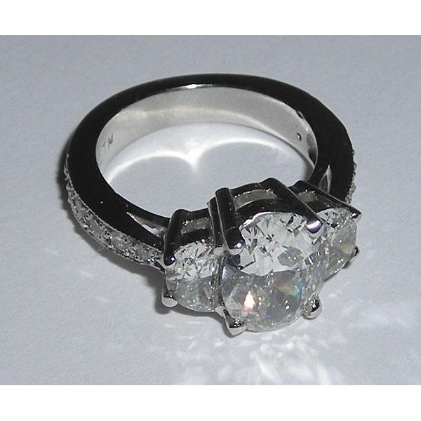 Bague De Fiançailles Réel Diamant Ovale En Or Blanc 3.50 Carats Trois Pierres