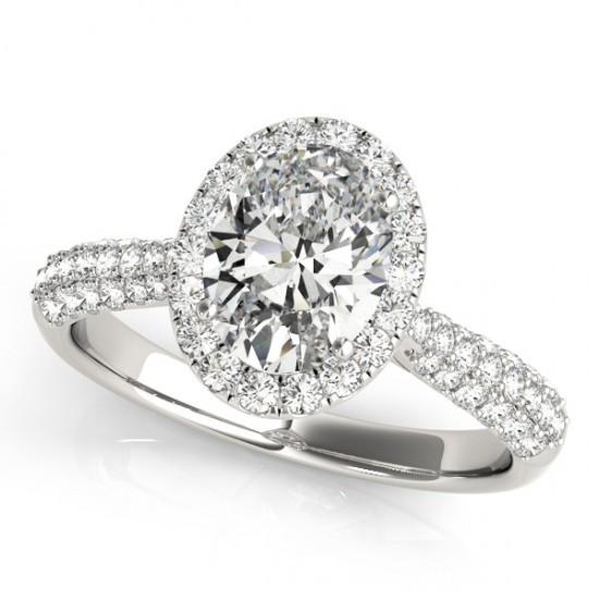 Bague De Fiançailles Réel Diamant Ovale Halo 1.75 Carats Or Blanc 14K Bijoux