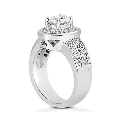 Bague De Fiançailles Réel Diamant Ovale Halo 2.51 Carats Or Blanc 14K Bijoux