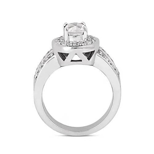 Bague De Fiançailles Réel Diamant Ovale Halo 2.51 Carats Or Blanc 14K Bijoux