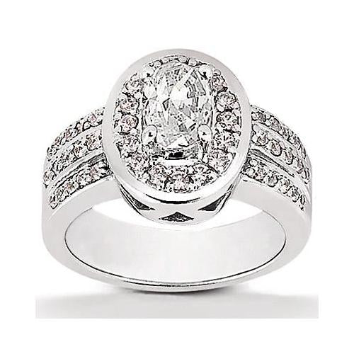 Bague De Fiançailles Réel Diamant Ovale Halo 2.51 Carats Or Blanc 14K Bijoux