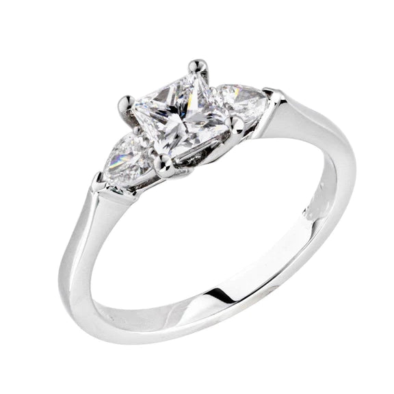 Bague De Fiançailles Réel Diamant Princesse Et Poire Etincelant 3 Pierres 2.10 Carats