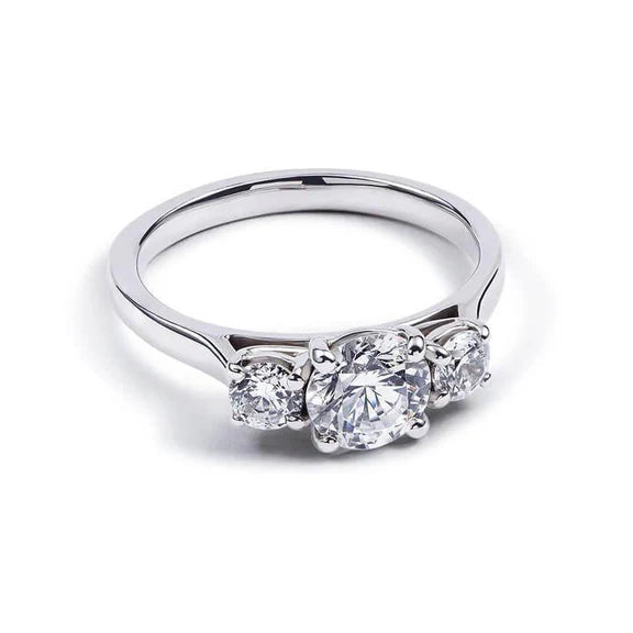 Bague De Fiançailles Réel Diamant Rond 1.60 Ct 3 Pierres Or Blanc Massif 14K