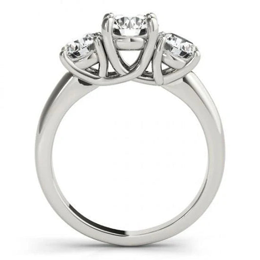 Bague De Fiançailles Réel Diamant Rond 2 Carats A Trois Pierres En Or Massif 14K