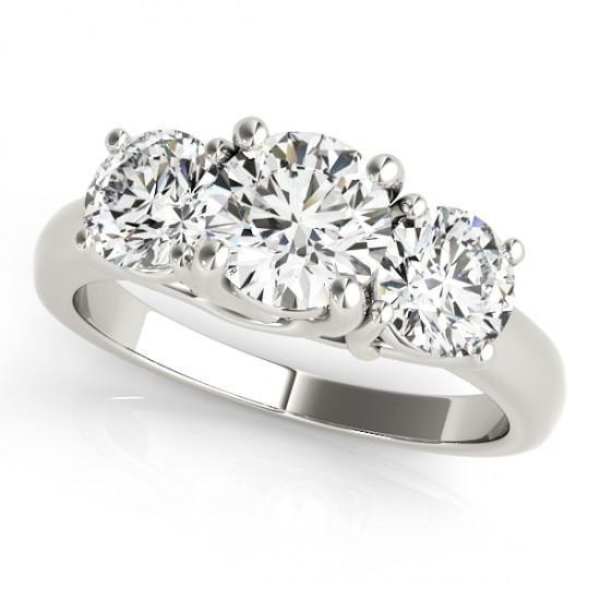 Bague De Fiançailles Réel Diamant Rond 2 Carats A Trois Pierres En Or Massif 14K