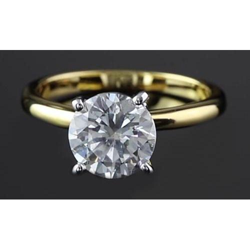 Bague De Fiançailles Réel Diamant Rond 2 Carats En Or Bicolore