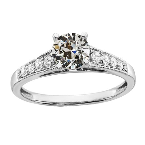 Bague De Fiançailles Réel Diamant Rond Ancien Mineur Avec Accents 2.50 Carats