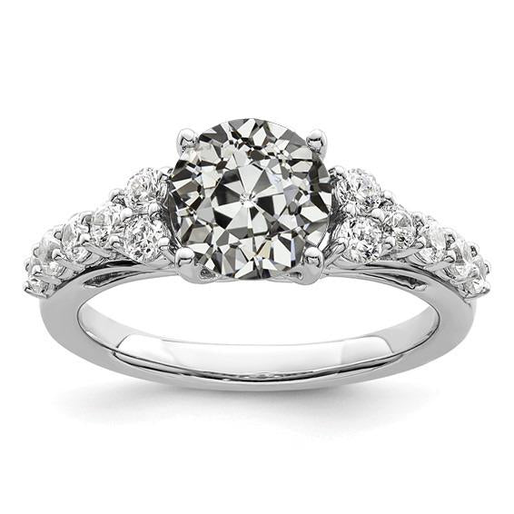 Bague De Fiançailles Réel Diamant Rond Ancien Mineur En Or 4 Griffes Sertie 3.50 Carats