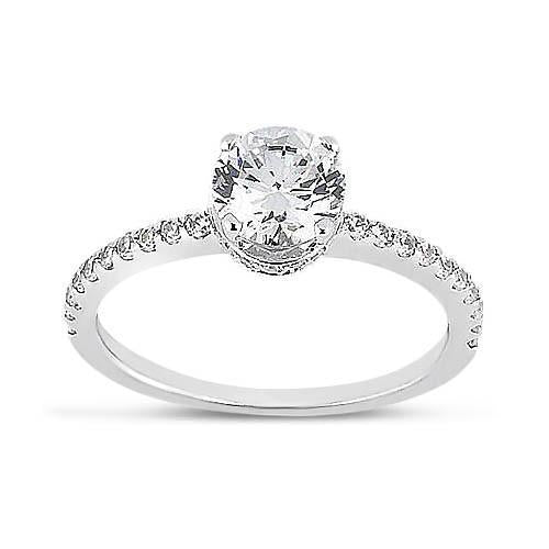Bague De Fiançailles Réel Diamant Rond En Or Blanc 14K Avec Accents 2.69 Carats