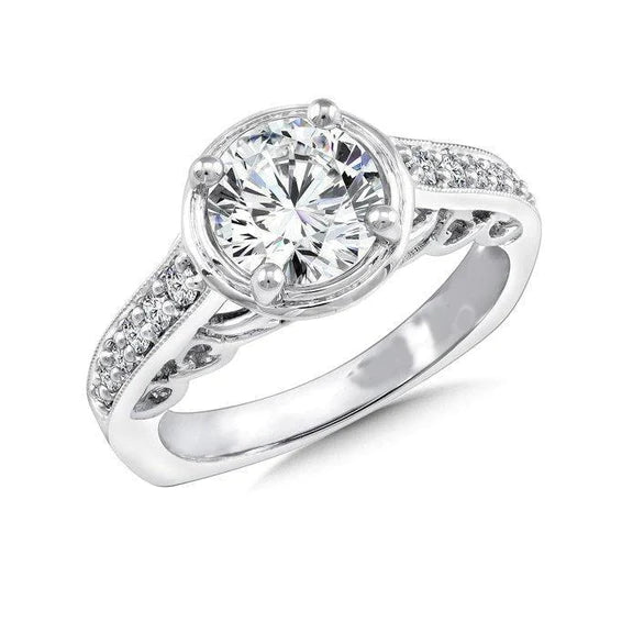 Bague De Fiançailles Réel Diamant Rond Etincelant En Or Blanc 3.50 Carats