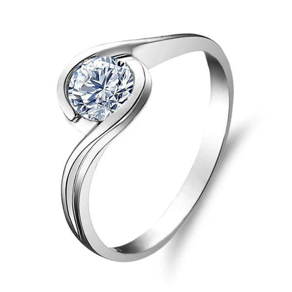 Bague De Fiançailles Réel Diamant Rond Etincelant Solitaire 1 Carat